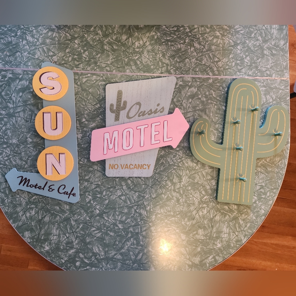 Retro Motel and Cafe Wall Decor Set - Yellow, Pink, Green